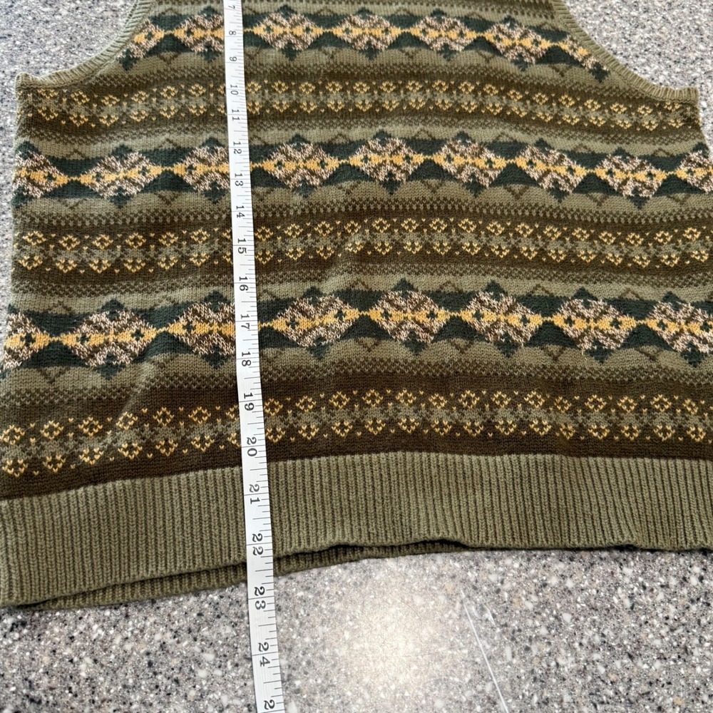Jones New York Country 90s Fair Isle Sweater Vest Cotton Green Brown Mens Large - Picture 7 of 8